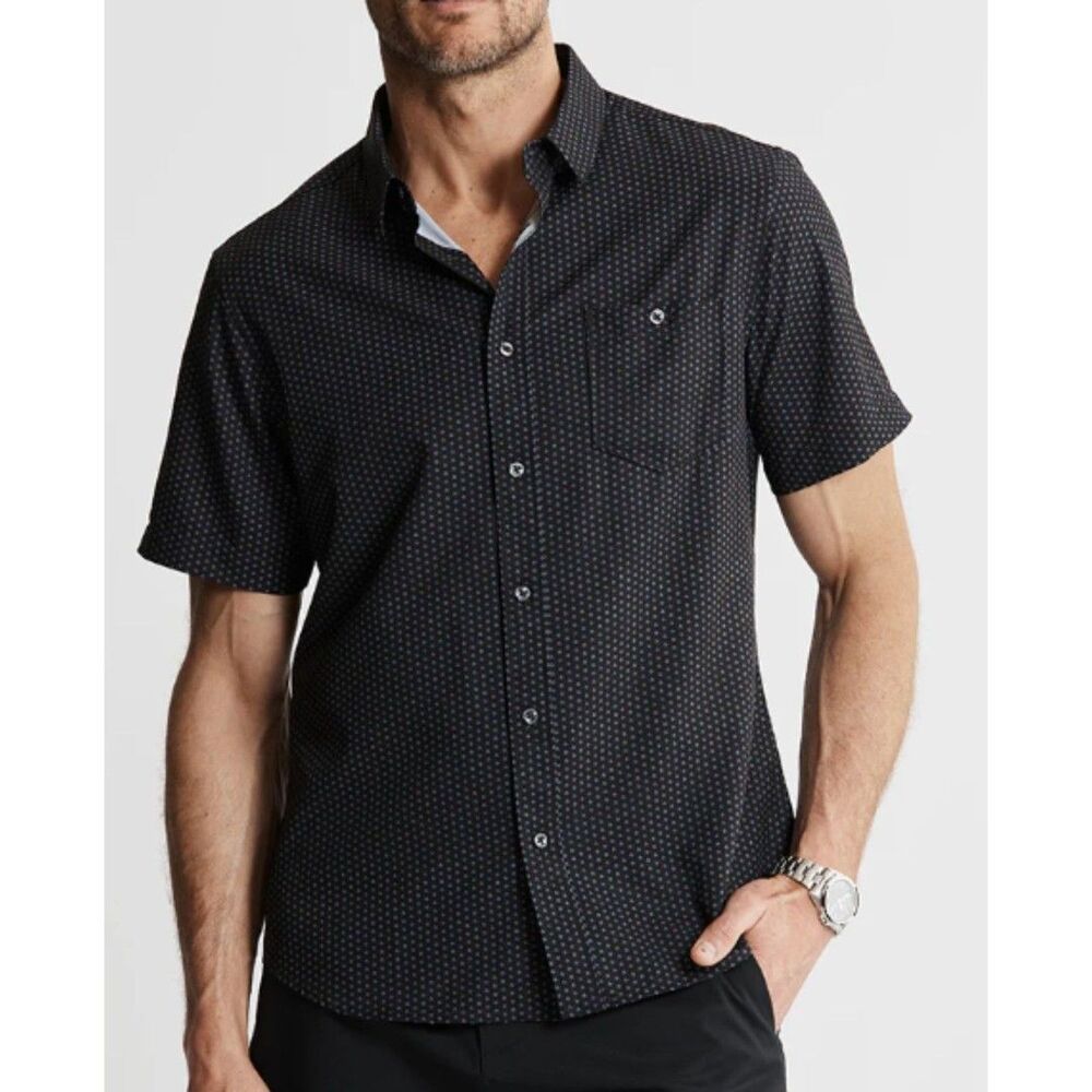 Jach's New York Men's Button Down Black Short Sleeve XL